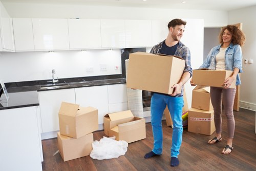 Packed boxes and furniture prepared for local removals in Rayners Lane